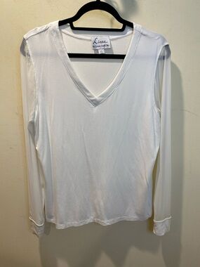 Linea by Louis Dell'Olio Ivory  V-Neck Long Sleeve Tee Sz L